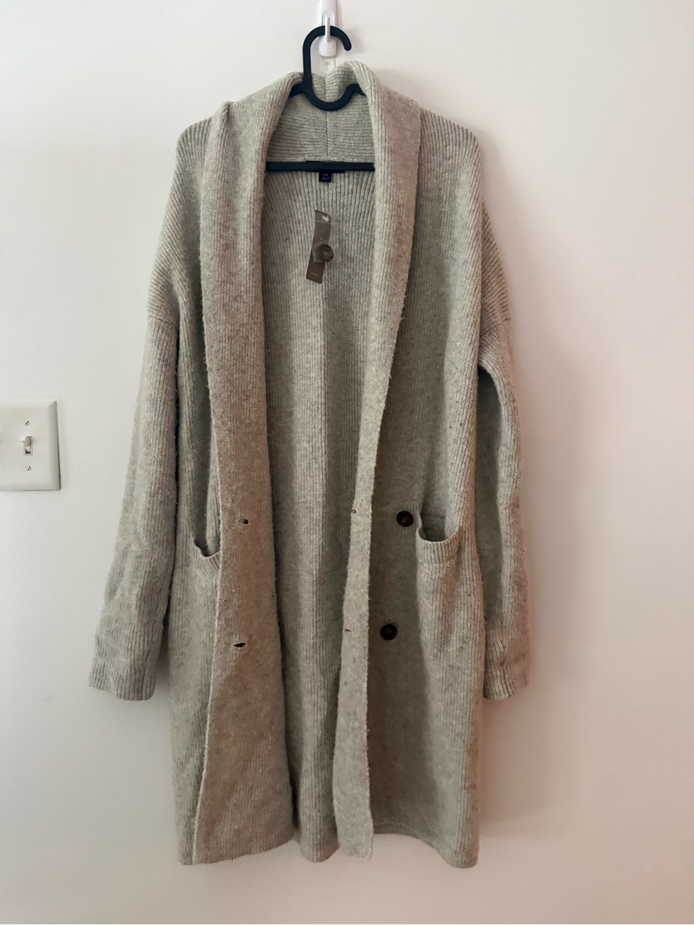NWT J Crew Double Breasted Wool Blended Long Cardigan Sweater in Light Gray